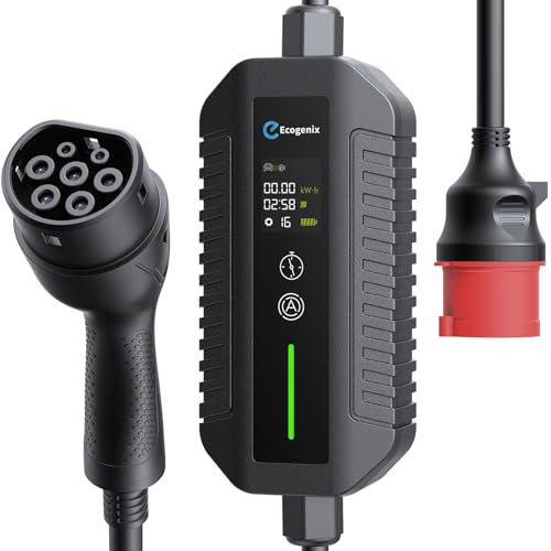 Ecogenix 2024 Upgrade Mobile Wallbox 11kW [7m 3-Phasig 6-16A] Ladekabel CEE 16A auf Typ 2 mit Einstellbarer Ladeleistung für ID.3/4/5, Model Y, Model 3, e-up, e-tron, Zoe und andere EV