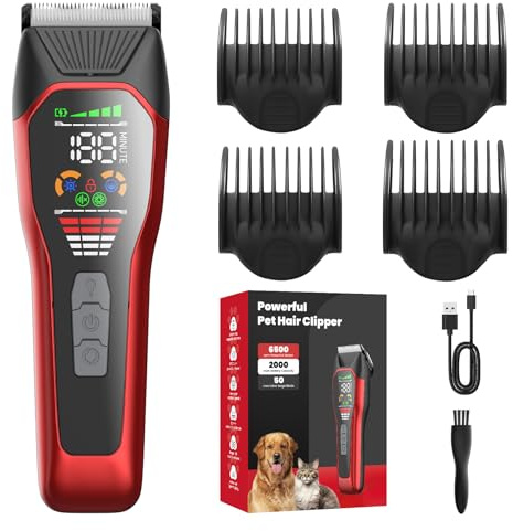 Elektrischer Hundeschermaschine für dickes/schweres Fell in 2 Arbeitsgeschwindigkeiten, LED-Lichter, wiederaufladbarer Haarschneider für Hunde und Katzen, mit Sicherheitsverschluss