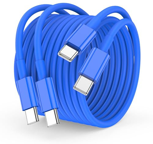 Cable de carga USB C a USB C de 3 m, 60 W tipo C, cable de carga larga y rápida para Apple iPhone 16/16 Pro/15 Plus/15 Pro Max, MacBook Pro, iPad Pro/Mini/Air 5/4, Samsung, Pixel, azul