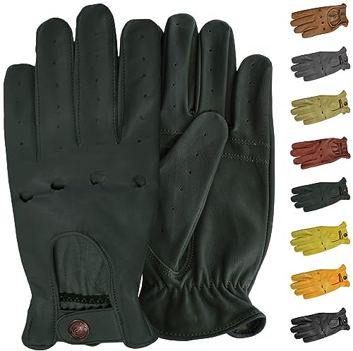 German Wear, Herren Driving Autofahrer-Handschuhe Lederhandschuhe, Größe:9=L, Farbe:Dunkelgrün
