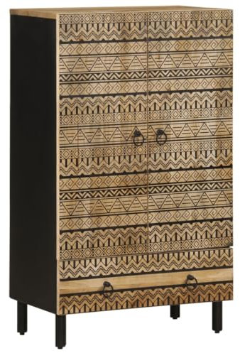 vidaXL Highboard 60x33,5x110 cm Raues Mangoholz, Highboard Holz, Beistellschrank, Lagerschrank, Schrank, Highboard Massivholz, Hochschrank