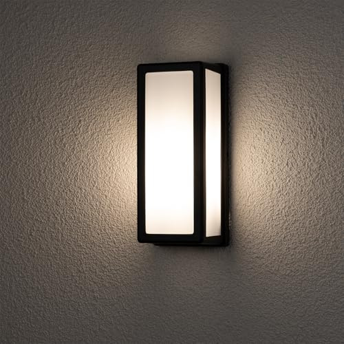 Lumiled Außenwandleuchte Wandlampe Außenleuchte Außenbeleuchtung Wandleuchter Gartenleuchte Terrasse IP44 schwarz weiß rechteckig spritzwasserdicht Kunstsoff 230V E27 Fassung