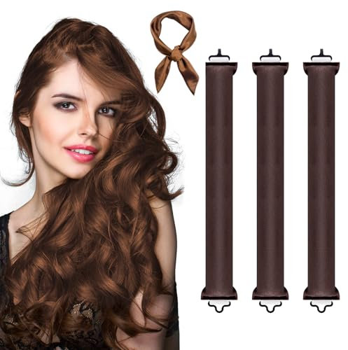 DHINCHANSAIB Boucle sans Chaleur 3PCS, Bigoudis Cheveux sans Chaleur avec 1PC Foulard, Heatless Hair Curlers Overnight Blowout Rouleau Cheveux Caoutchouc, Curling Rods pour Cheveux Longs et Mi-Longs