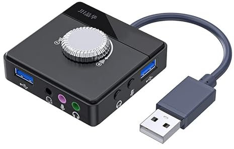 Carte son externe USB 3 ports vers jack 3,5 mm - Volume sans pilote - Carte son réglable - Adaptateur audio stéréo externe