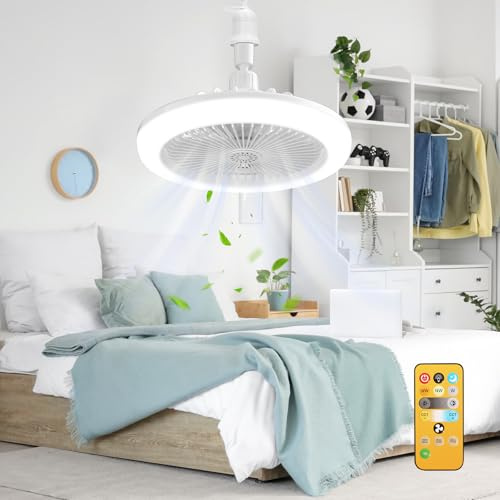 Newthinking LED Ceiling Light with Fan White, 10'' Remote Control Ceiling Fans Light with Adjustable Colour Temperature 3-Speed Mode and Timing for Bedroom Living Room, Compatible with E27 Adapter