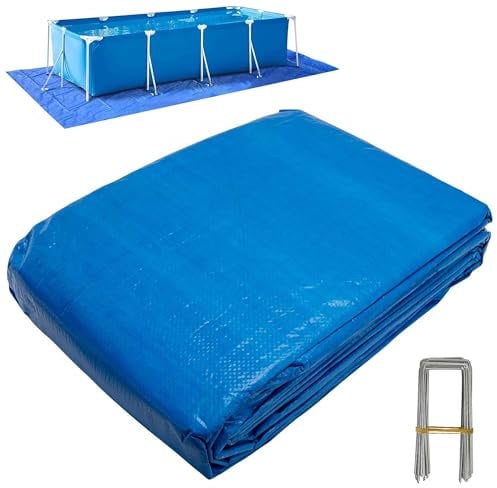 codree 24 x 16 Ft Rectangular Pool Ground Cloths, Waterproof PE Swimming Pool Liner Pad, Heavy Duty Above Ground Pool Mat Protector Tarp with Stakes for Pools Bottom Prevents Punctures