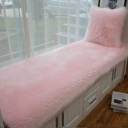 QTQHOME Plush Window Sill Rugs,Super Soft Fluffy Area Rug,Runner Rugs with Rubber Backing Non Slip Windowsill Mat for Nursery Hallway Indoor (27.6 x 94.5, Pink)