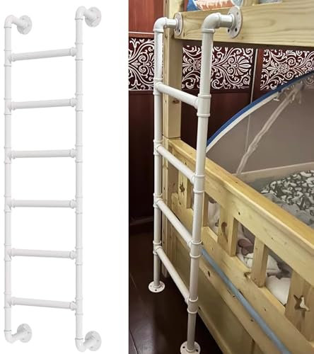 XCHSXYL Weiße Dachbodentreppe aus Schmiedeeisen, Etagenbettleiter, Wandmontage, Dachbodenleiter für 39/49/51/55/65 große Betten, Notausstiegsleiter mit 150 kg Tragkraft, ideal für Kellerfenster