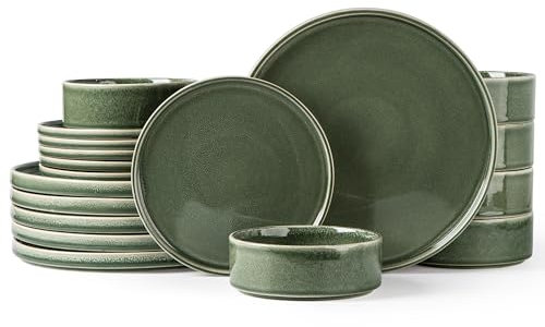 GBHOME Geschirrset für 6 Personen, Steingut Geschirr Set 18-tlg, Keramik Reaktive Glasur Kratzfestes- Schüssel- und Teller-Set, Spülmaschinen- und Mikrowellenfestes für Tafelservice
