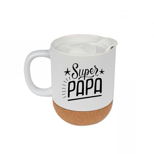 Mug Super Papa avec Socle en Liège – Tasse Cadeau Papa Originale – Idée Fête des Pères ou Anniversaire – Impression Durable