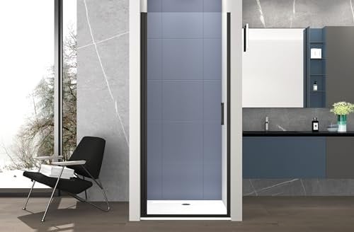 Box doccia 80 cm porta 1 BATTENTE nicchia H200 cm cristallo 6mm profilo NERO OPACO MILA