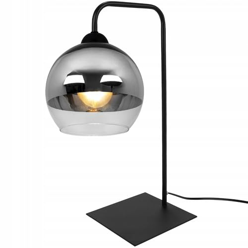 Light-Home Bergen Lampe de chevet pour chambre à coucher - Lampe de table moderne pour chambre et salon Lampe de bureau élégante glamour, loft E27 - Abat-jour Boule en verre argenté - Base noire
