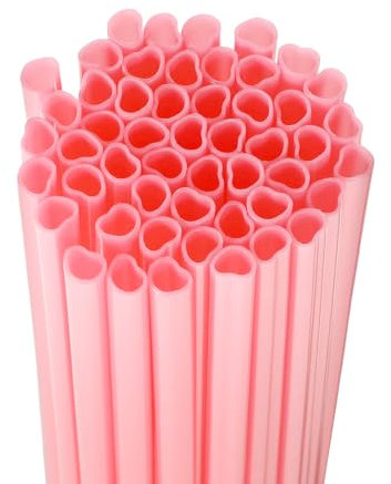 Lot de 50 pailles en plastique réutilisables en forme de cœur rose avec brosses de nettoyage pour Saint-Valentin, fête d'anniversaire, mariage, fête, toutes sortes de milkshakes