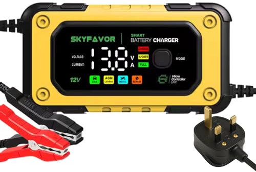 12V 7A Smart Battery Charger for Car & Motorcycle – Compatible with Lithium (LiFePO₄), AGM, GEL & Lead-Acid Batteries – LCD Display, Pulse Repair & Maintenance Mode