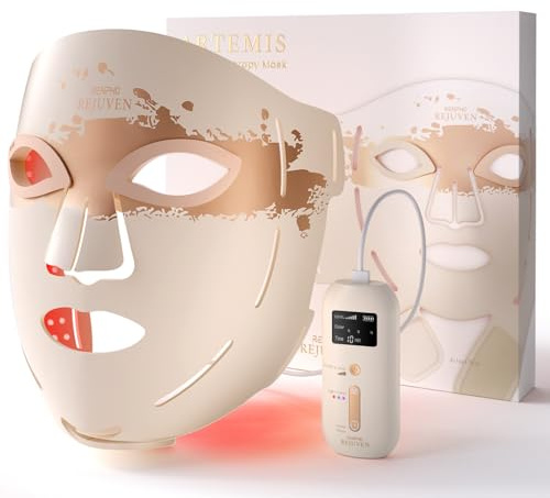RENPHO Maschera Viso LED con 324 LED, Rossa, blu e Infrarossa da 630 nm | 3 modalità di luce, copertura completa del viso, senza fili, ricaricabile, regalo per donna, mamma e moglie