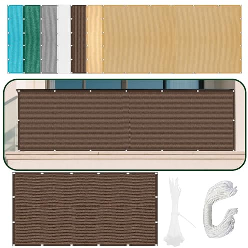 Tenda a Vela 610 x 940 cm Protezione Antivento 98% Anti UV Copertura Antipolvere con Occhielli Fascette Installazione Facile per Esterno, Giardino e Terrazza, Piscina, marrone