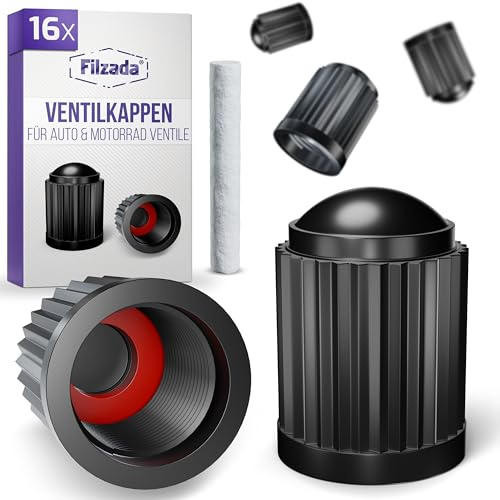 Filzada® 16x Ventilkappen Auto & Fahrrad inkl. Kreidestück - Ventil Kappen | Autoventil Kappe für beständigen Druck - Fahrradventil Kappe mit Gummi-Dichtung - Schutz vor Schmutz, Wasser, Staub