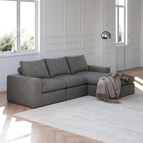 Ecksofa mit Schlaffunktion 250x160 cm - Couch - Eckcouch - L-Form - Schlaffsofa, Sofas mit Schlaffunktion Couch L Cordstoff Sofa, DREI Kissen, Keine Montage erforderlich, Dunkel Grau
