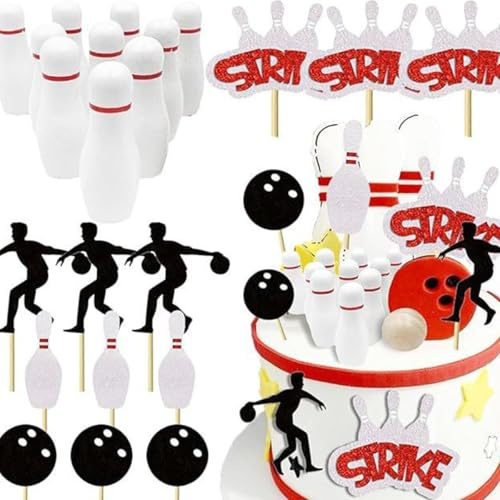 23-teilige Bowling-Party-Kuchendekorationen, Bowling-Geburtstagsparty, Kuchendekorationszubehör, einschließlich Bowling-Motiven und 3D-Kuchendekorationen
