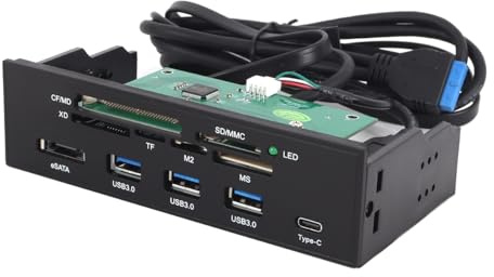 Gutol Lettore di schede interno con pannello frontale, pannello di controllo del lettore di schede interno da 5,25 pollici, supporta USB 3.0, USB 3.1, ESATA M2 + SD MS XD CF TF