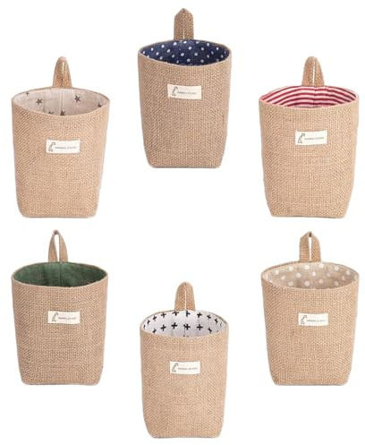 Storage Gewebte Aufbewahrungstasche,6 Pack kleine Hängeaufbewahrungskörbe,Wand Hängend Faltbares Aufbewahrungskörbe,mit Griff für Spielzeug,Kosmetik,Schlüssel und Deko (13 x 10 cm)