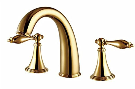 Mitigeur de lavabo à double levier, doré chaud et froid, mitigeur de lavabo rétro à trois trous, design élégant et fonctionnel