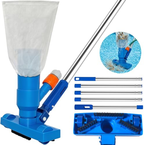 Aspirateur de piscine avec barre télescopique de 190 cm, aspirateur portable avec brosse, kit de nettoyage de piscine à connecter au tuyau d'arrosage pour piscine, étang, jacuzzi, salle de bain