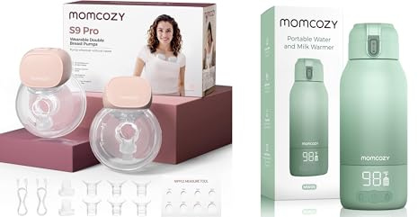Momcozy S9 Pro Aktualisierte Milchpumpe Elektrisch Tragbar, Freihändige Brustpumpe & Momcozy MW05 Tragbarer Flaschenwärmer Baby für unterwegs