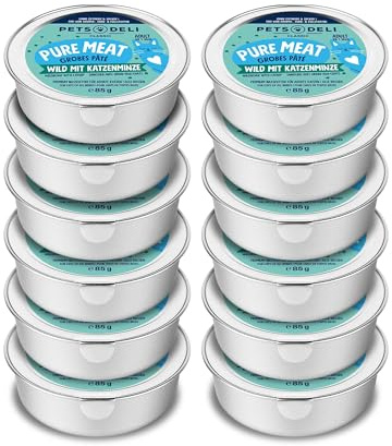 Pets Deli Pure Meat Nassfutter für Katzen mit Wild, 12x85g | Mit Wildschwein, Ente & Fasan, Katzenminze & Distelöl, hoher Fleischanteil, getreidefrei, ohne Zucker, Premium Qualität