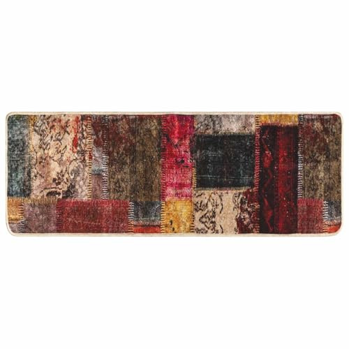 HETFTJN Teppichläufer MARSA 100x350 cm, Läufer Teppich rutschfest für Flur & Wohnzimmer, Moderner Teppichboden Küchenläufer aus Polyester-Velours, Waschbare Flurläufer, Mehrfarbig