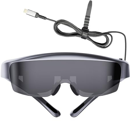 Vroomoto Intelligente Brille, AR-Brille, Videobrille, 400 Zoll, Virtueller HD-Bildschirm, 1080P-Display, 0 Bis 600 Dioptrienanpassung, Integrierte Lautsprecher mit Typ-C-Konnektivität