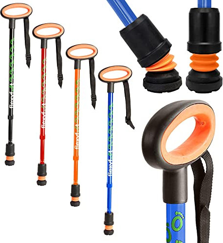 Flexyfoot Shock Absorbing Oval Handle Walking Stick - Improved Comfort, Improved Safety, Improved Grip – Colour: Blue