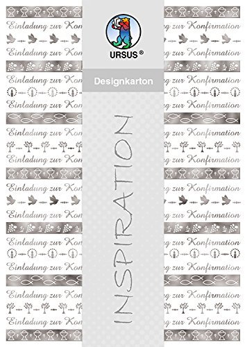 Ursus 60804601 - Designkarton, Bordüren, Konfirmation, DIN A4, 200 g/qm, 5 Blatt, mit Banderole, Vorderseite mit Heißfolie in silber veredelt, ideal für kreatives Basteln