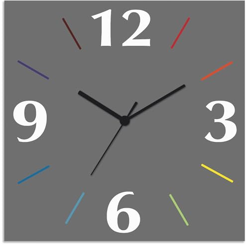 ARTLAND Wanddeko Wanduhr ohne Tickgeräusche Alu Quarzuhr 30x30 cm Quadratisch Lautlos 4 Ziffern Farbig Schlichtes Design Grau S7KD