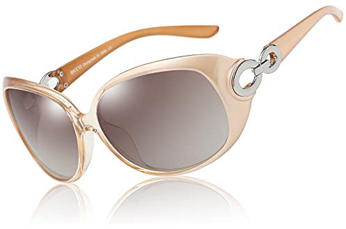 DUCO Sonnenbrille Damen Klassisch Polarisiert Übergroß Frauen Sonnenbrillen Mode Brille 100% UV-Schutz 1220 (Champagner)