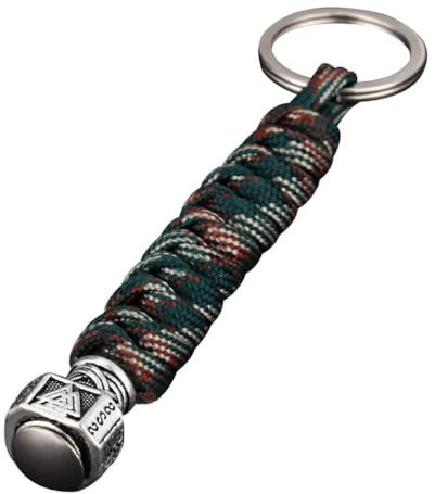 Mcree, Schlüsselanhänger, mit antikem Wikinger-Thor-Mjolnir-Anhänger und Metallring, für Bergsteigen, KFZ-Schlüssel, im Vintage-Stil, für Herren, Leder, mehrfarbig