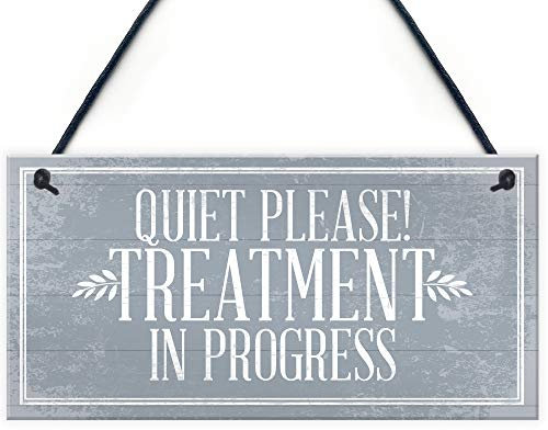 RED OCEAN Quiet Please TREATMENT IN PROGRESS Do Not Disturb Hanging Wall Door Salon Sign Plaque Gift