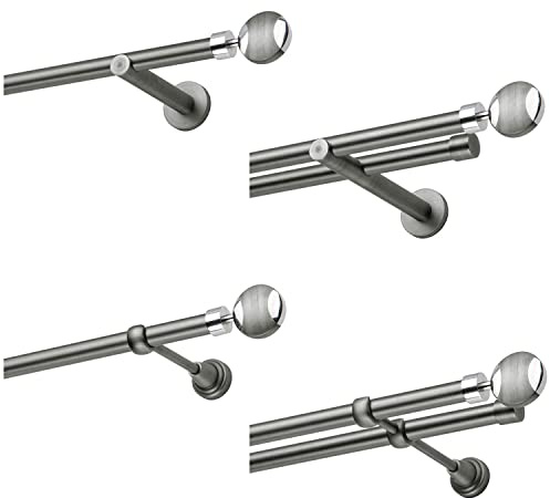 MDEKOR Gardinenstange 160 cm 1-läufig | Vorhangstange für die Wandmontage Grau Silber aus Metall | Gardinenstangenset Ø 19mm
