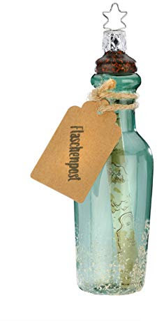 Christbaumschmuck Glas 8cm Flaschenpost mundgeblasen handbemalt Weihnachtskugeln grün transparent