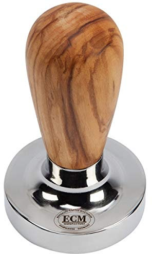 Tamper mit Olivenholz-Griff, Unterseite plan, Edelstahl poliert von ECM
