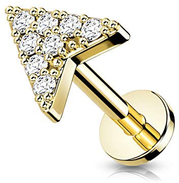 BlackAmazement 316L Edelstahl Labret Monroe Tragus Helix Ohrstecker Pfeil Arrow Richtungspfeil Wegweiser 6mm 8mm Zirkonia CZ Rose Gold Silber Damen (Farbe Gold - Stablänge 6mm)