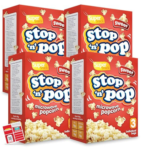 SOL 12pk x 85g Stop 'n' Pop Microwave Popcorn, Sweet Flavoured Pop Corn Kernels, Perfect Tasty Snack for Family Movie Nights, Easy to Prepare, Ideal for Sharing Fun Moments at Home