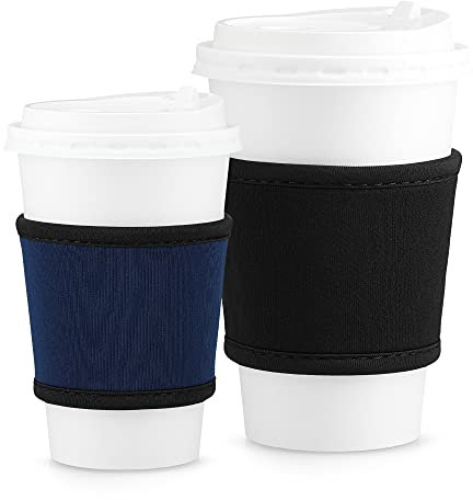 kwmobile Coffee Cup Sleeves (Set of 2) - Reusable Neoprene Insulated Holder for To Go Cups 6.8 to 23.7 oz (200 to 700 ml) - Black/Dark Blue