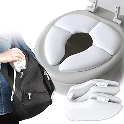 basisago Réducteur de toilette pour enfants, siège de toilette pliable pour bébé, coussin doux interchangeable, protection anti-éclaboussures, design ovale pour la maison et les voyages Blanc