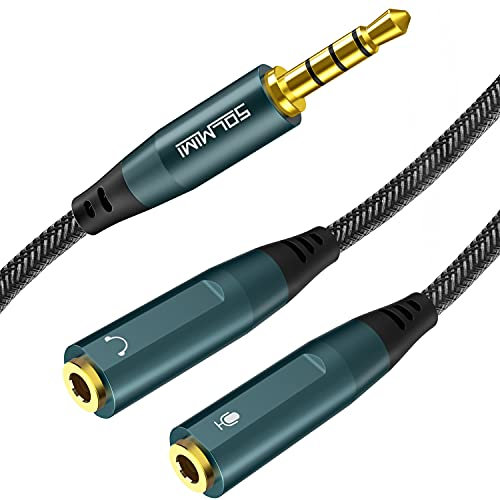 SOLMIMI SOLMIMI Headset Adapter, 3.5mm Headphone Mic Splitter CTIA TRRS Male to Dual TRS Female Y Audio Microphone Splitter Cable for Gaming Headset to PC, Laptop