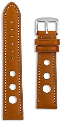 Buckle & Stitch Rallye-Uhrenarmband aus hochwertigem Leder, perforiertes Vintage-Rennband, 18 mm, 20 mm, 22 mm, 24 mm, Schwarz, Marineblau, Braun, Hellbraun, Weiß Vollnarbenfarben, für Herren und