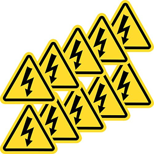 Becral® Lot de 10 autocollants en vinyle pour tableau électrique, triangle avec foudre, norme européenne W012, ASR A1.3, DIN EN ISO 7010, vinyle jaune/noir (50 mm)