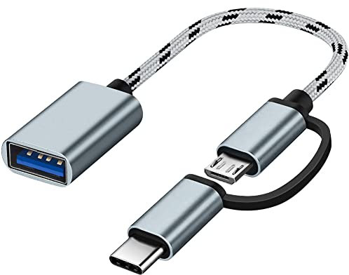 BORLTER CLAMP Adaptateur USB C/Micro USB vers USB, Convertisseur Micro USB/USB-C vers USB 3.0, Câble Adaptateur OTG Compatible avec MacBook, Téléphones Android et Plus, Gris