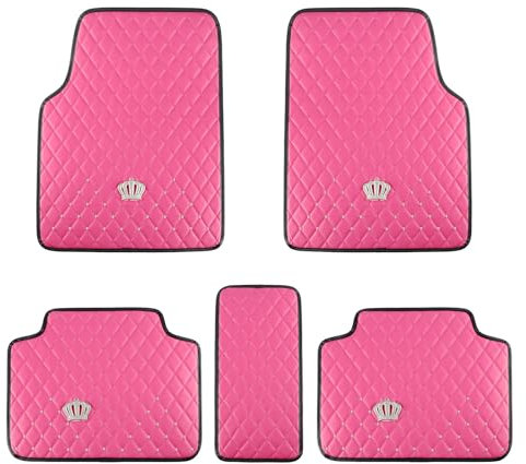 eing Allwetter-Fußmatten aus PU-Leder, für Auto, SUV und Lkw, 5 Stück pro Set (vorne und hinten), robuster Schutz, mit Kronenmotiv, Auto-Bodenkissen, süßes, rosafarbenes Autozubehör