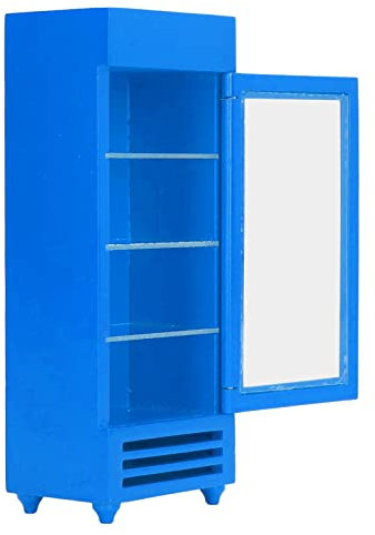 Mobili per Case delle Bambole, Frigorifero Verticale per Casa delle Bambole 1:12 Alta Simulazione in Legno Stimola il Distributore Automatico di Casa delle Bambole a Colori Vivaci per Fai da Te(Blu)